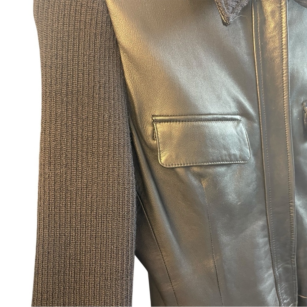 Nordstrom Classiques Entier Black Leather & Merino Wool Jacket, Minimalist, S - Picture 5 of 9